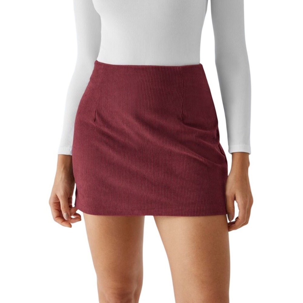 Halara High Waisted 2-in-1 A Line Mini Corduroy Casual Skort Size L Burgundy